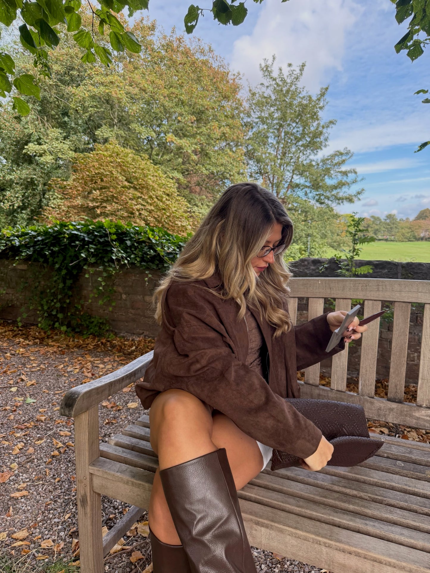 Suede Style Bomber Jacket - Chocolate