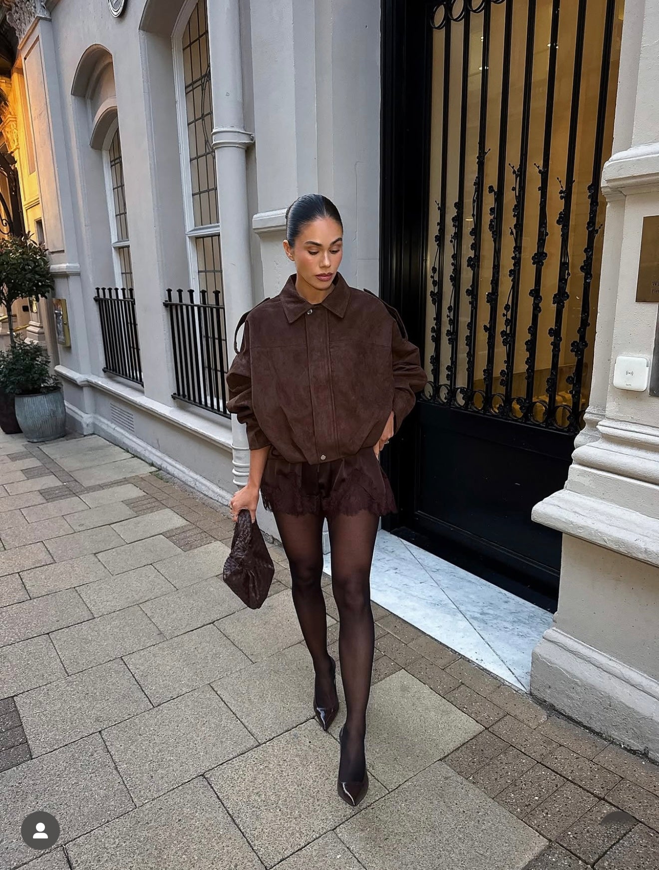 Suede Style Bomber Jacket - Chocolate