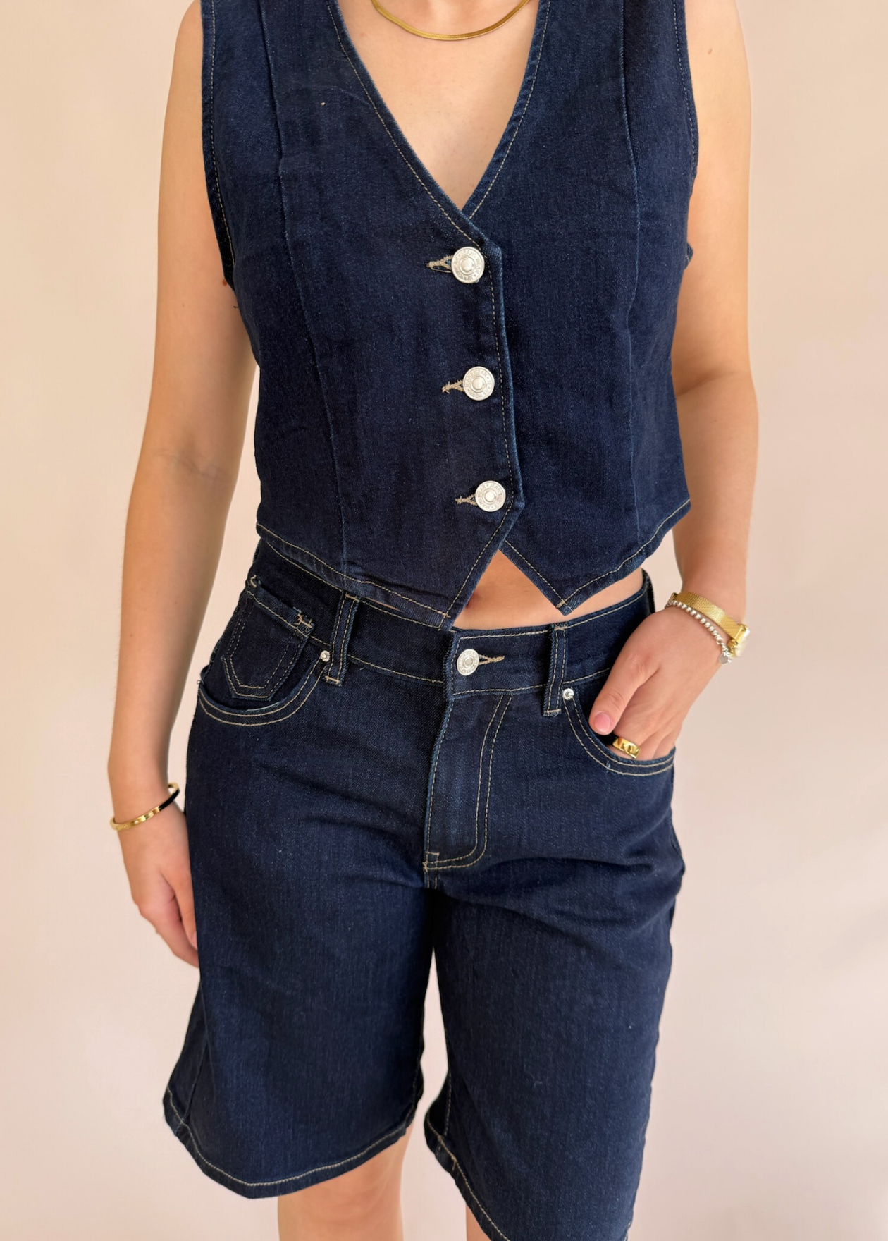 Denim Waistcoat - Dark Blue