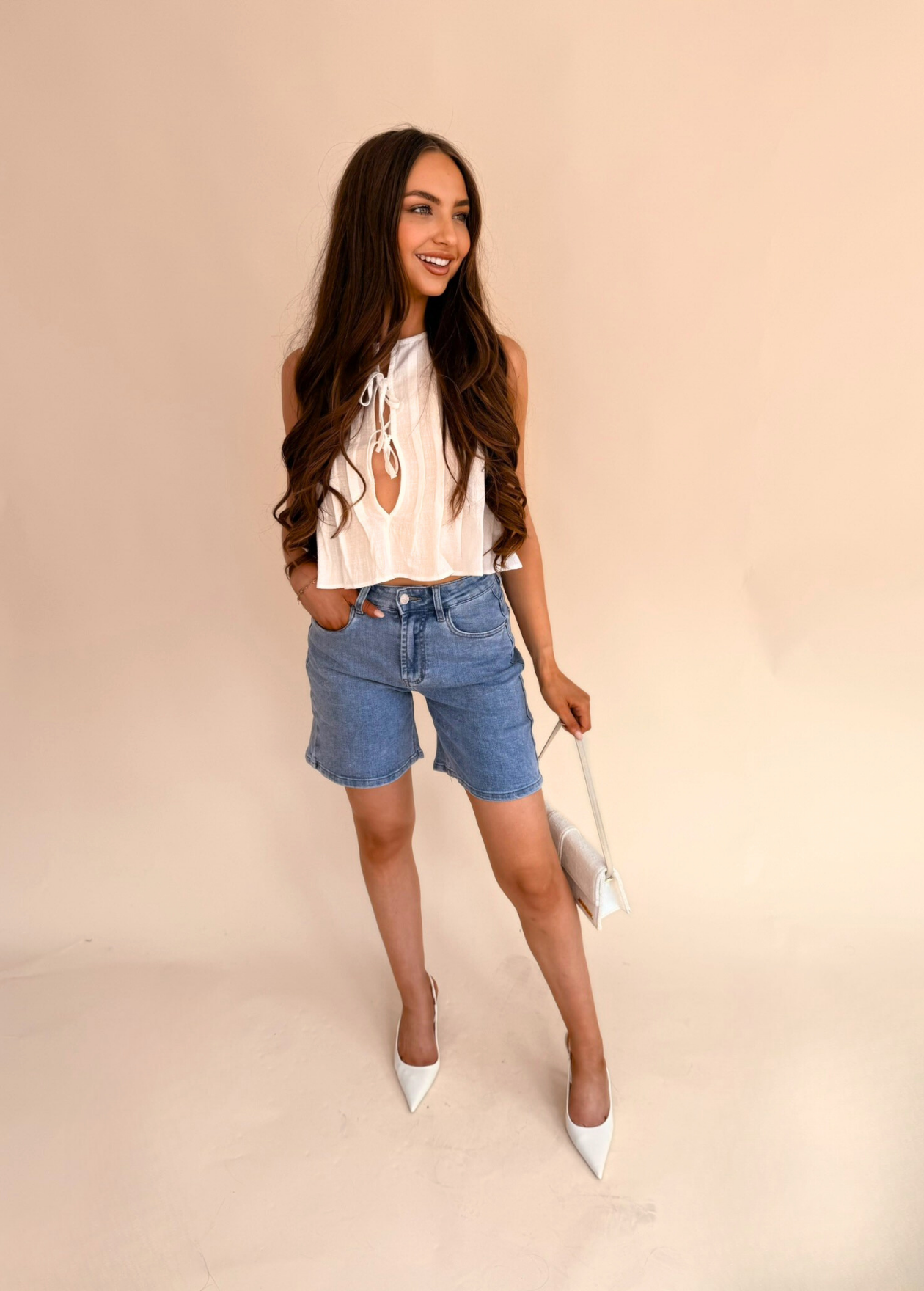 Stretch Denim Shorts - Light Blue
