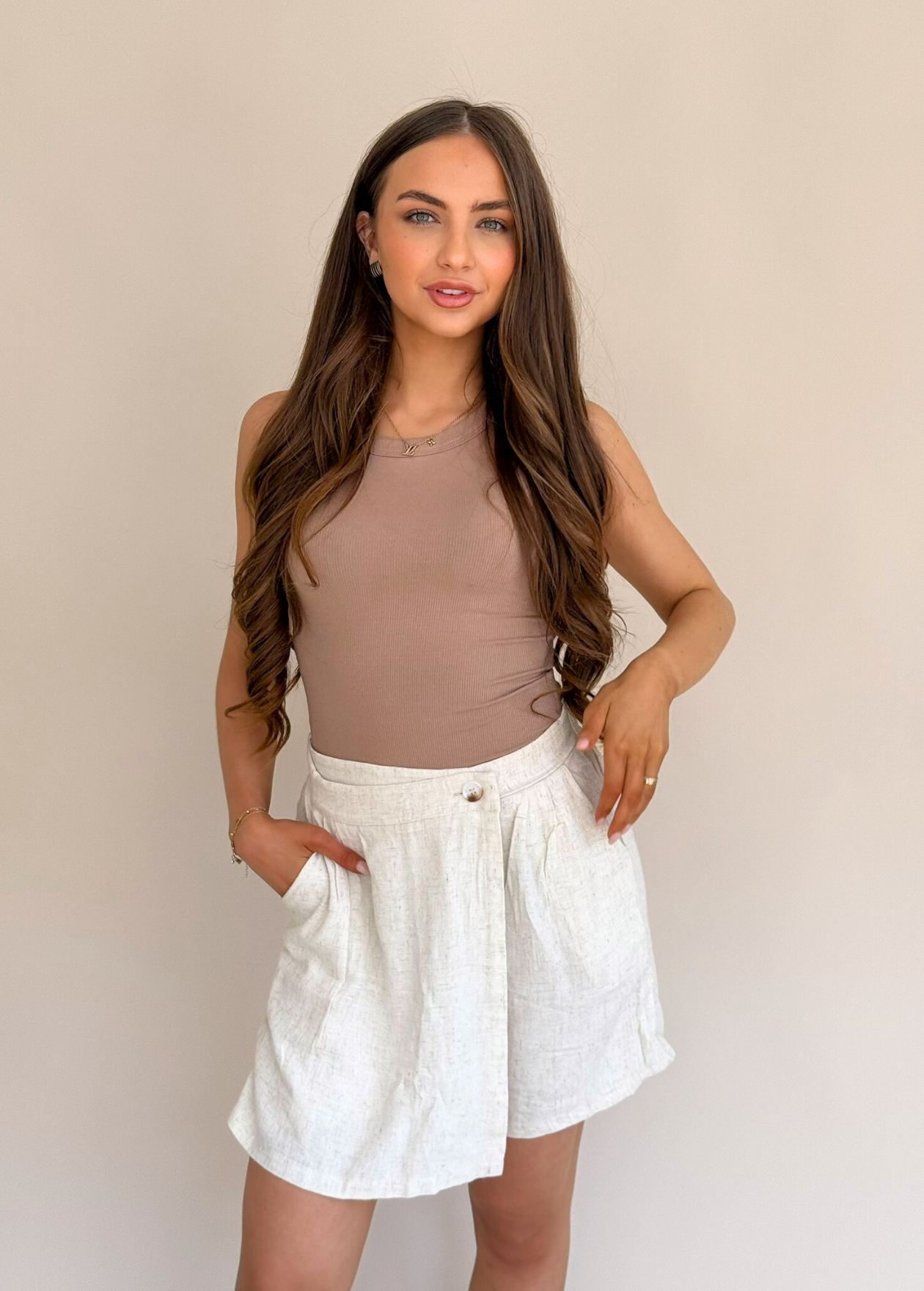 Linen Wrap Skort - Cream