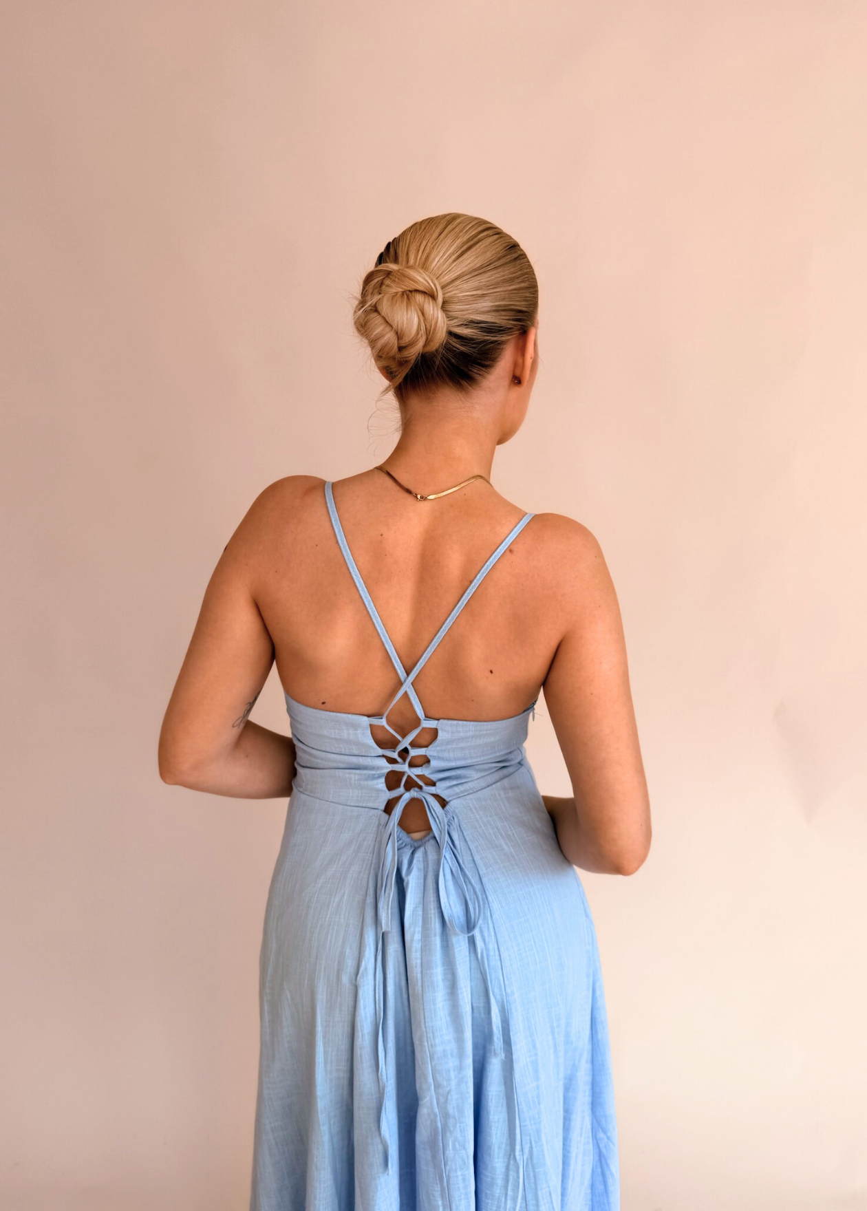 Tie-Front Milkmaid Dress - Sky Blue