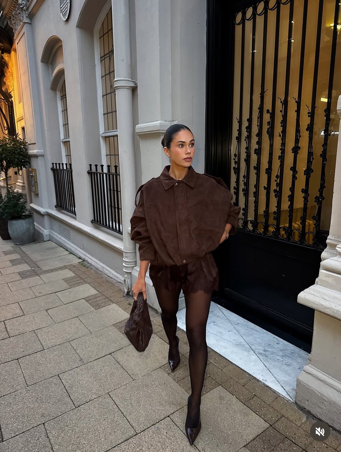Suede Style Bomber Jacket - Chocolate