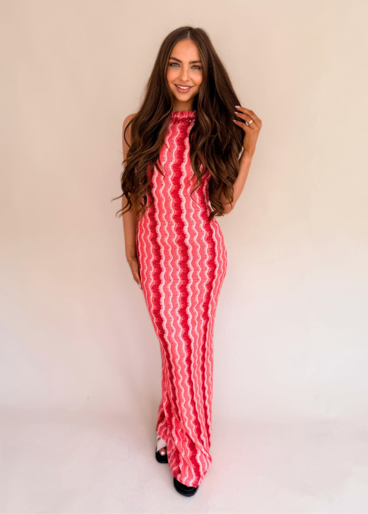 Chevron Wave Maxi Dress - Pink