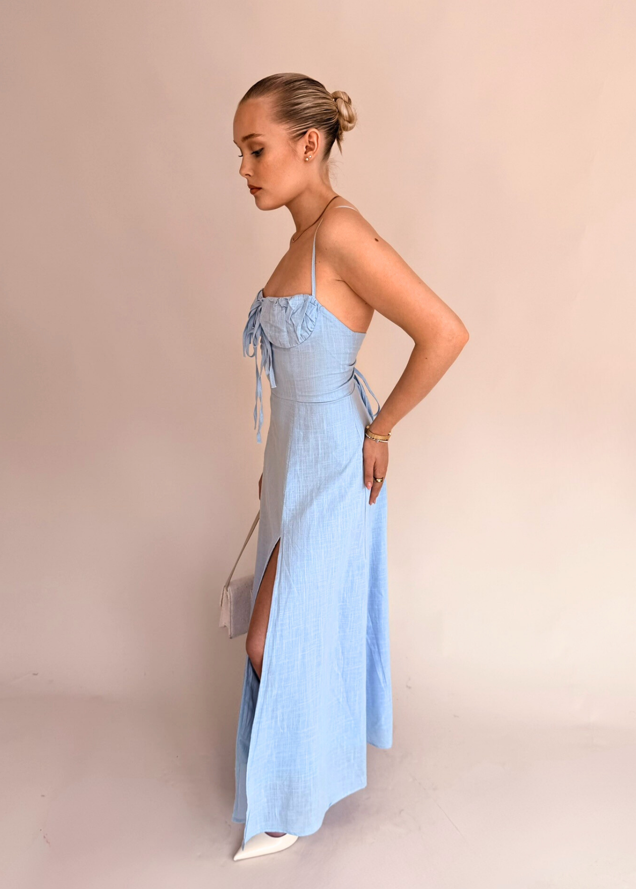 Tie-Front Milkmaid Dress - Sky Blue