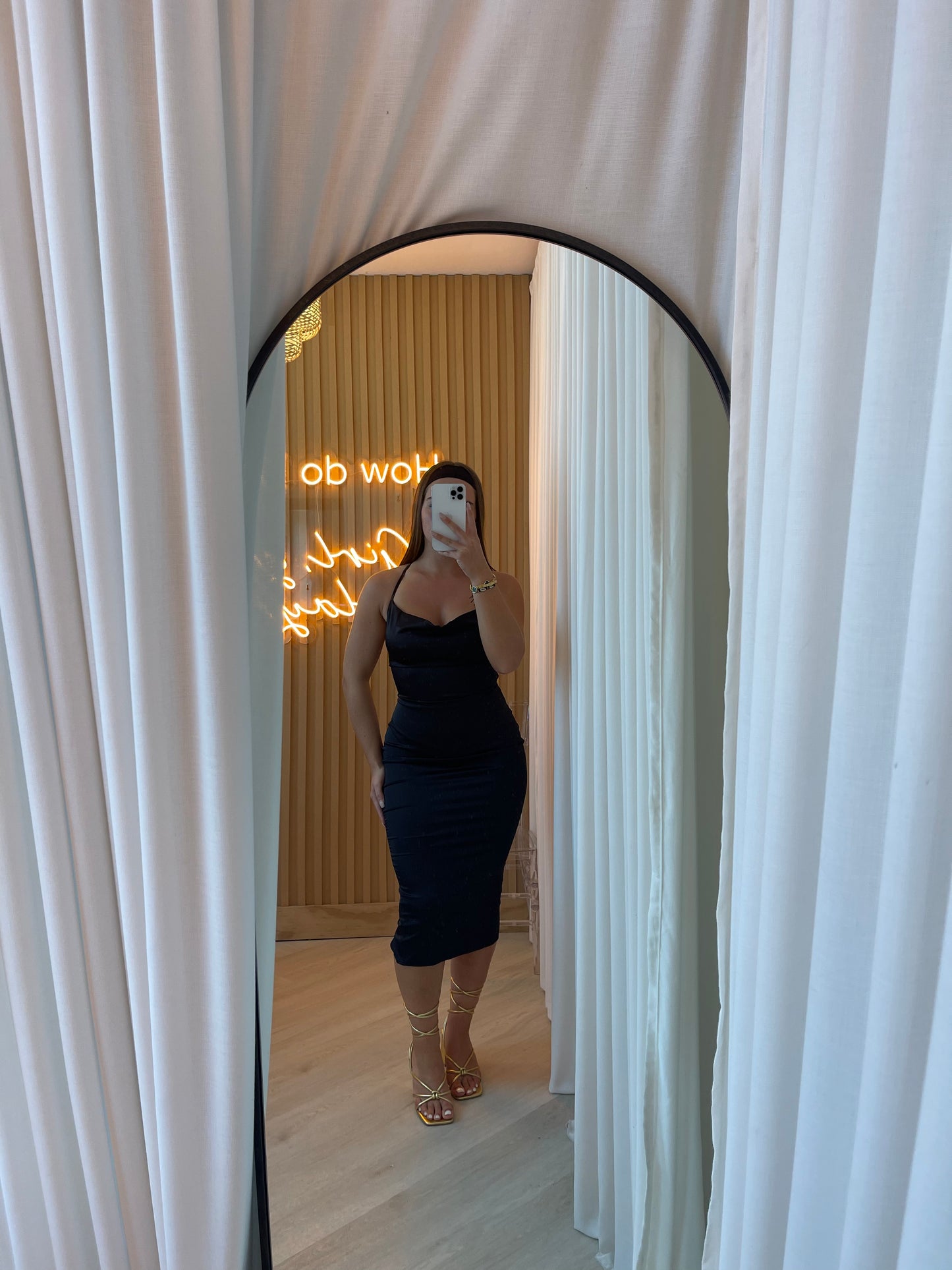 Tyra Satin cowl neck midi dress