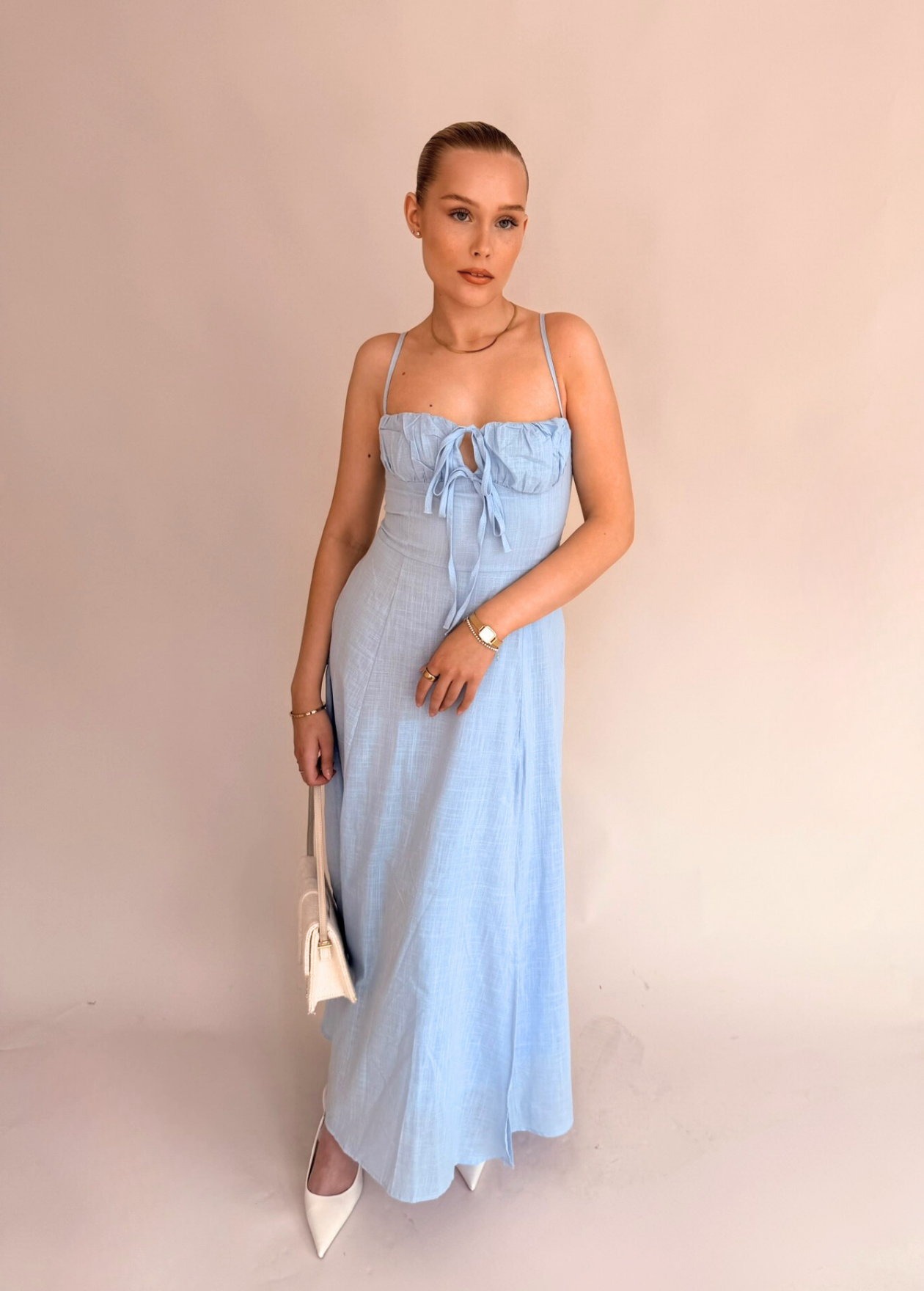 Tie-Front Milkmaid Dress - Sky Blue