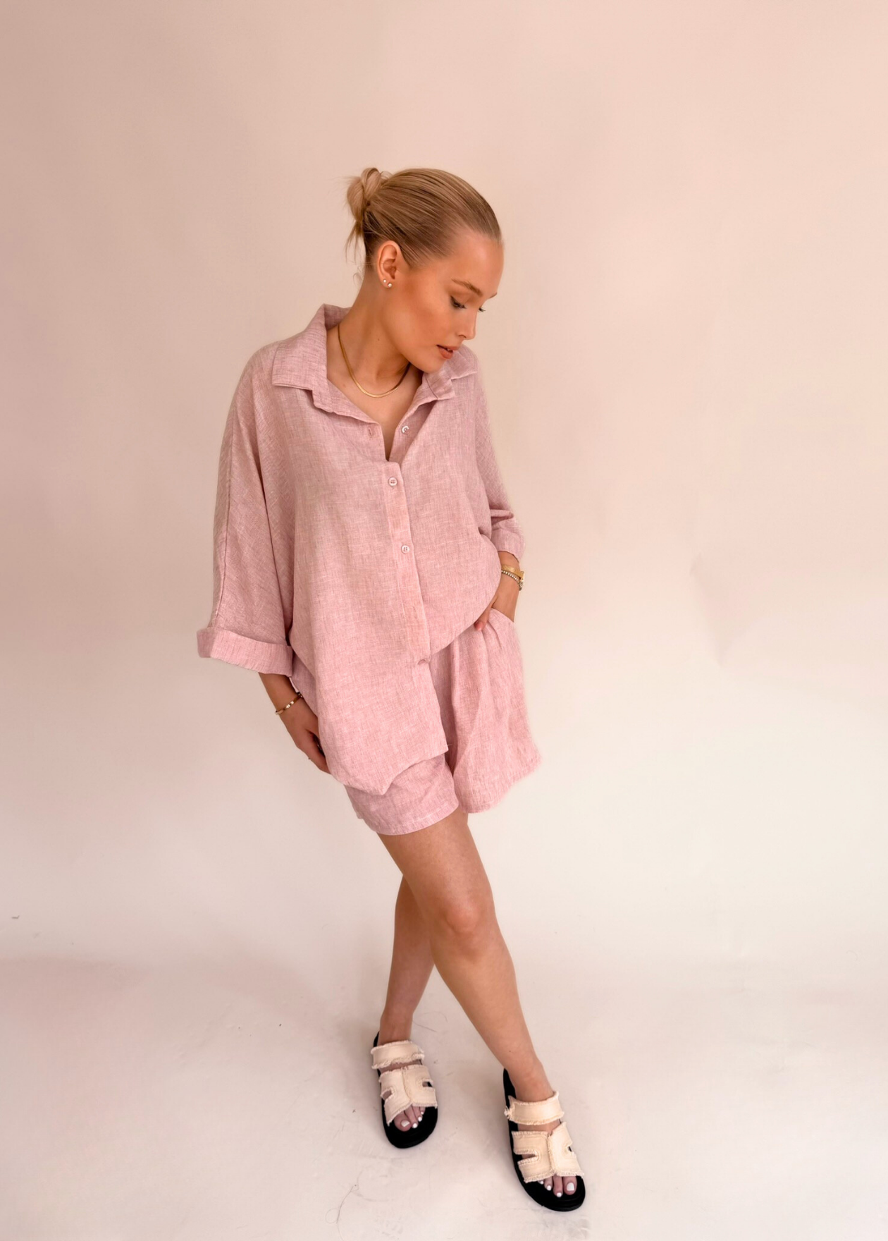 Linen Style Shorts - Blush Pink