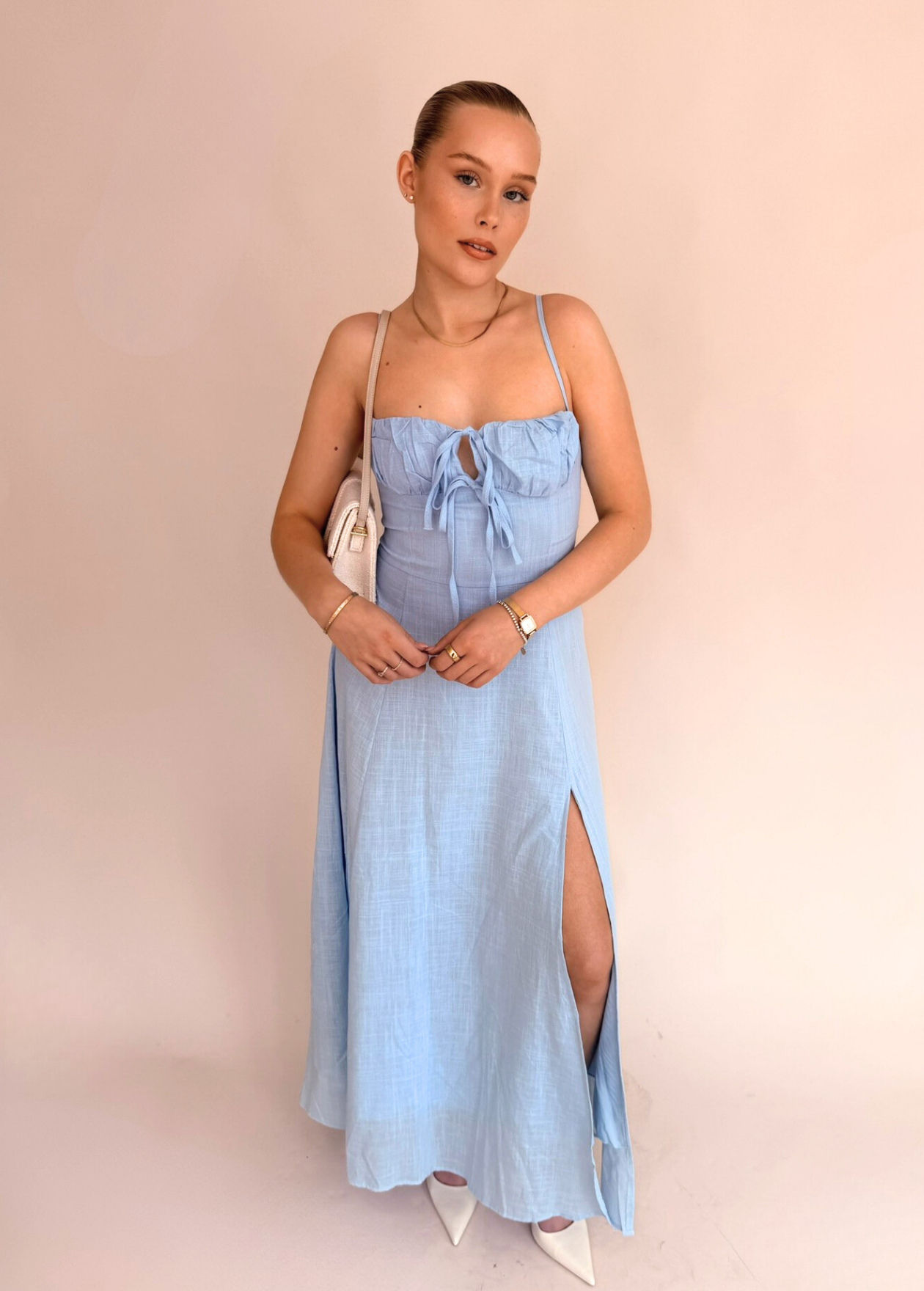 Tie-Front Milkmaid Dress - Sky Blue