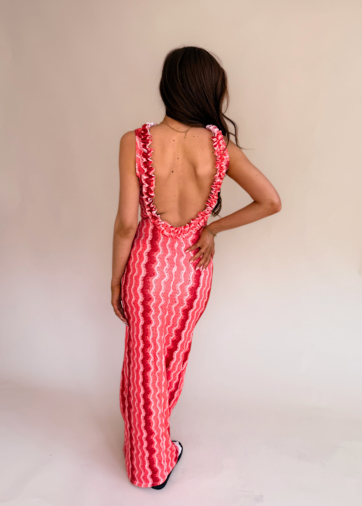 Chevron Wave Maxi Dress - Pink