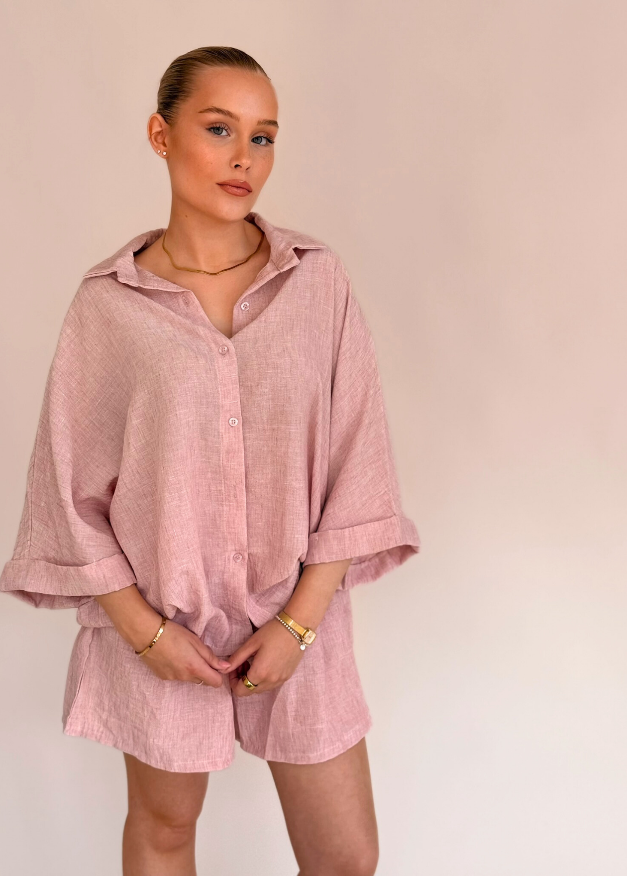 Linen Style Shirt - Blush Pink
