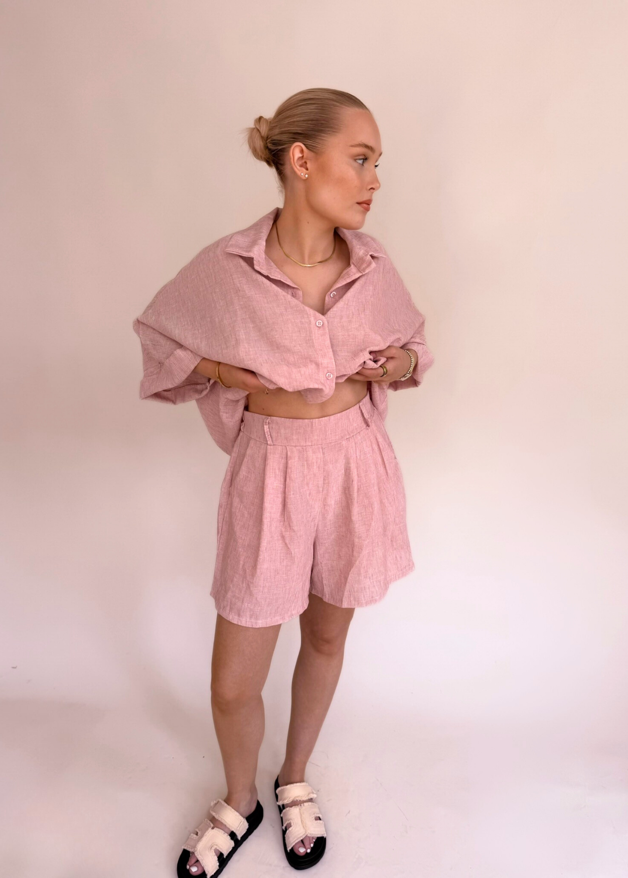 Linen Style Shorts - Blush Pink
