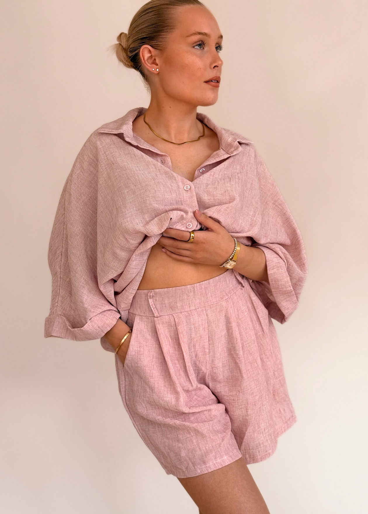 Linen Style Shorts - Blush Pink