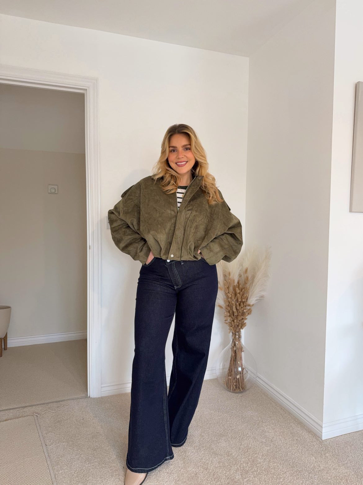 Suede Style Bomber Jacket - Khaki