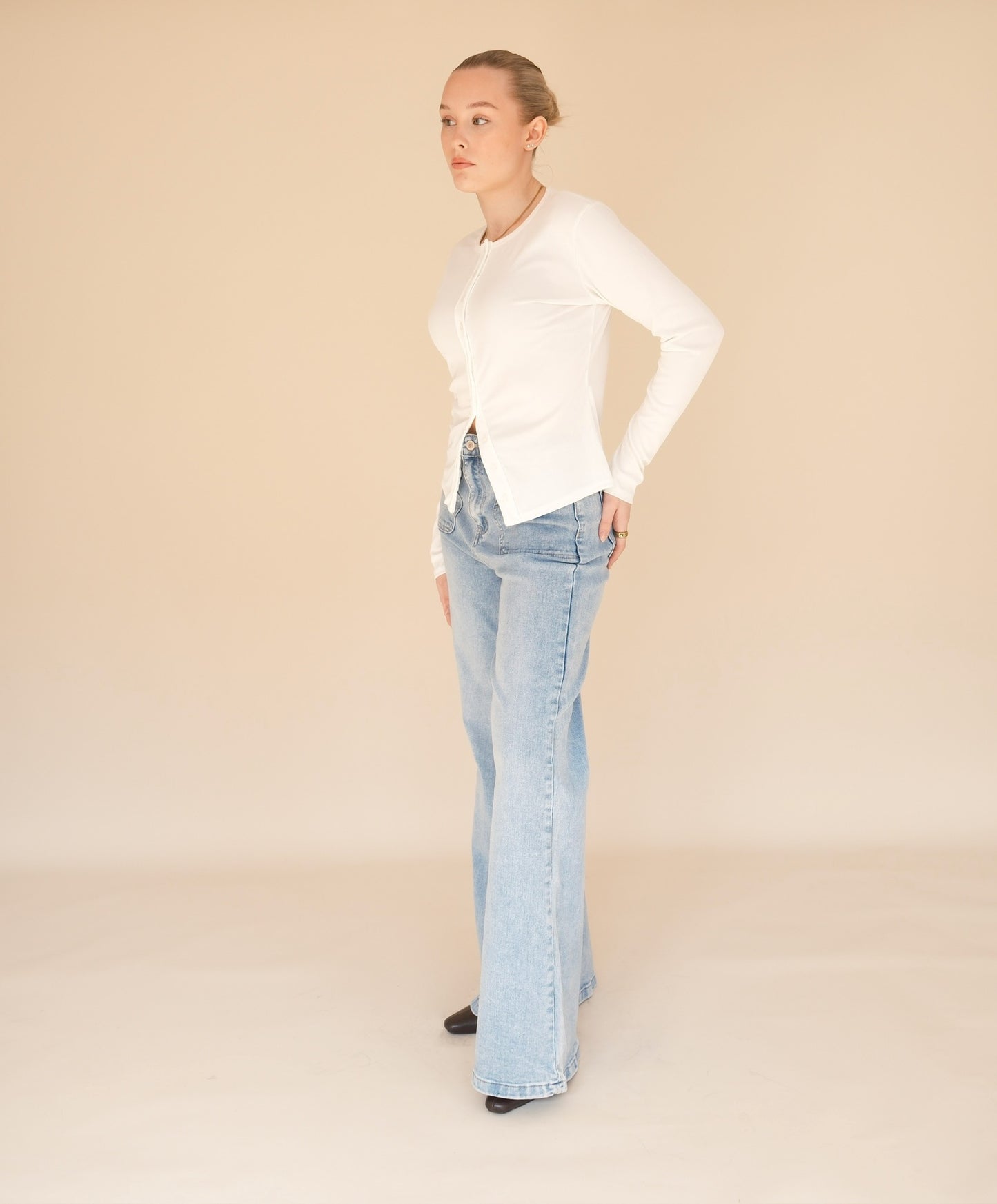 OTC Basics - White Crew Neck Cardigan Top