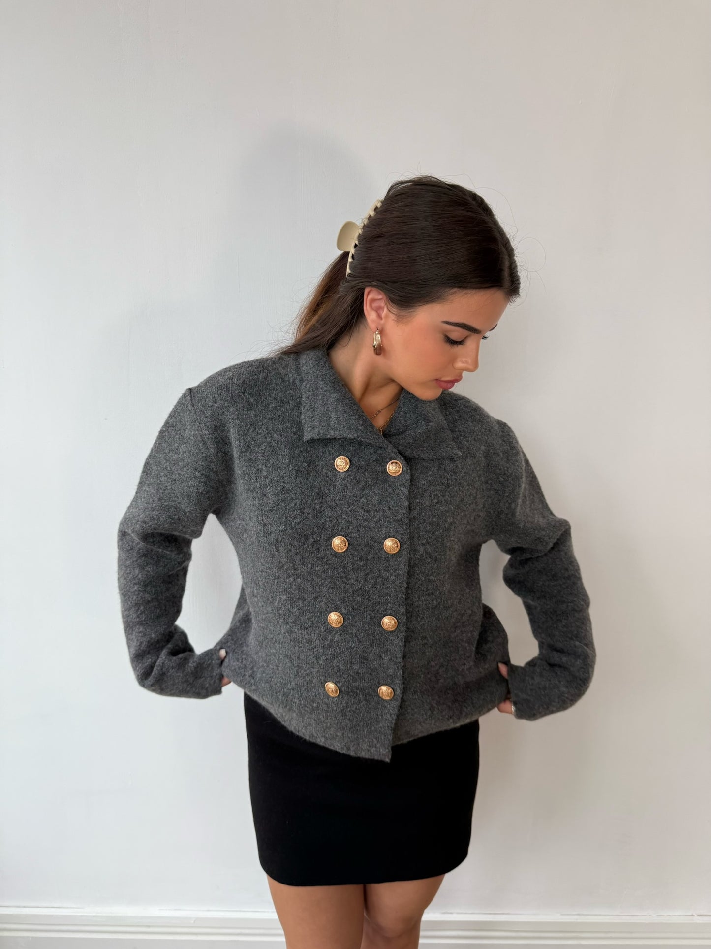 Button Cardigan - Charcoal