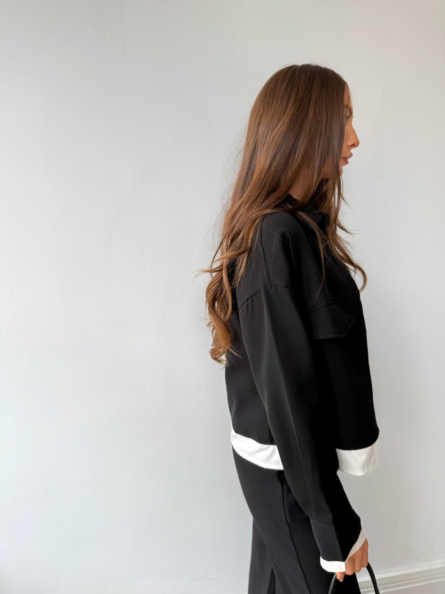 Shirt & Trouser Set with Contrast Trim - Black/White