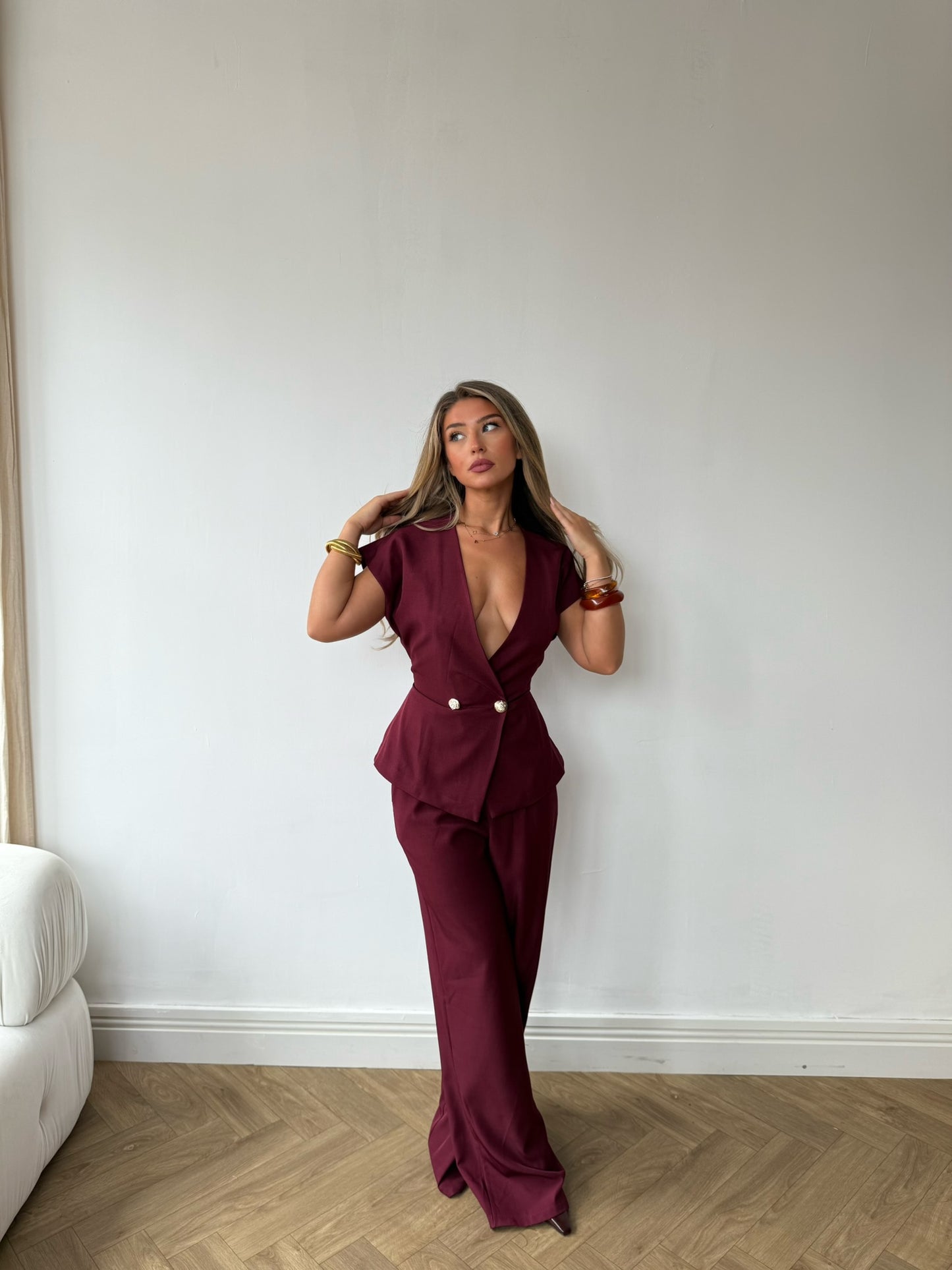 Tailored Top & Trouser Set - Burgundy