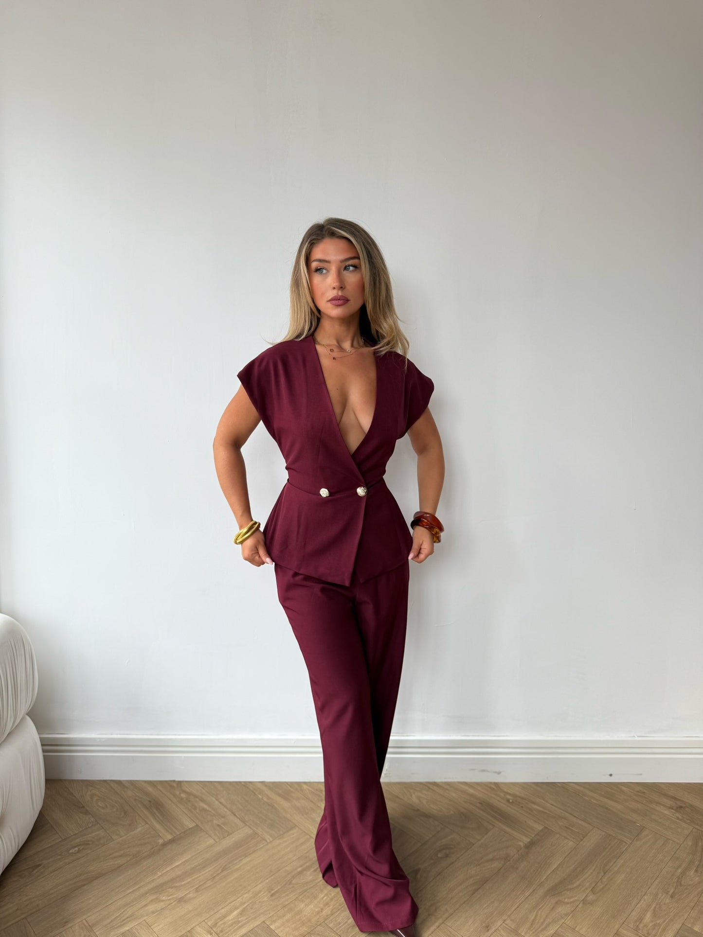 Tailored Top & Trouser Set - Burgundy