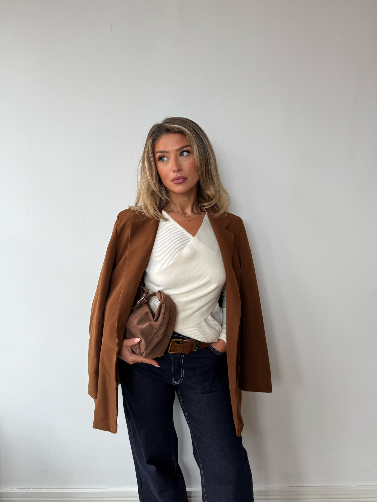 Wrap Knit Long Sleeve Top - Ecru