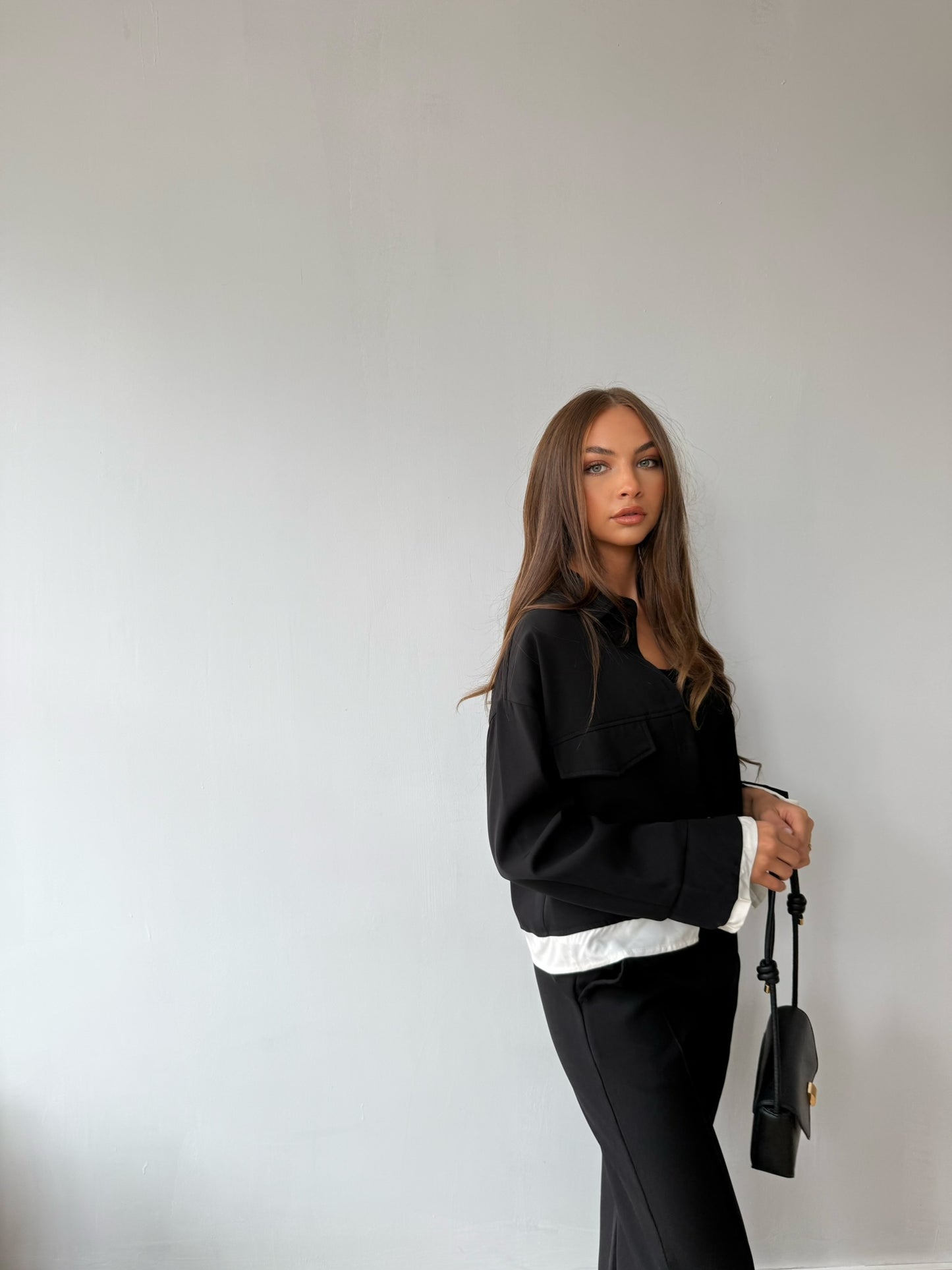 Shirt & Trouser Set with Contrast Trim - Black/White