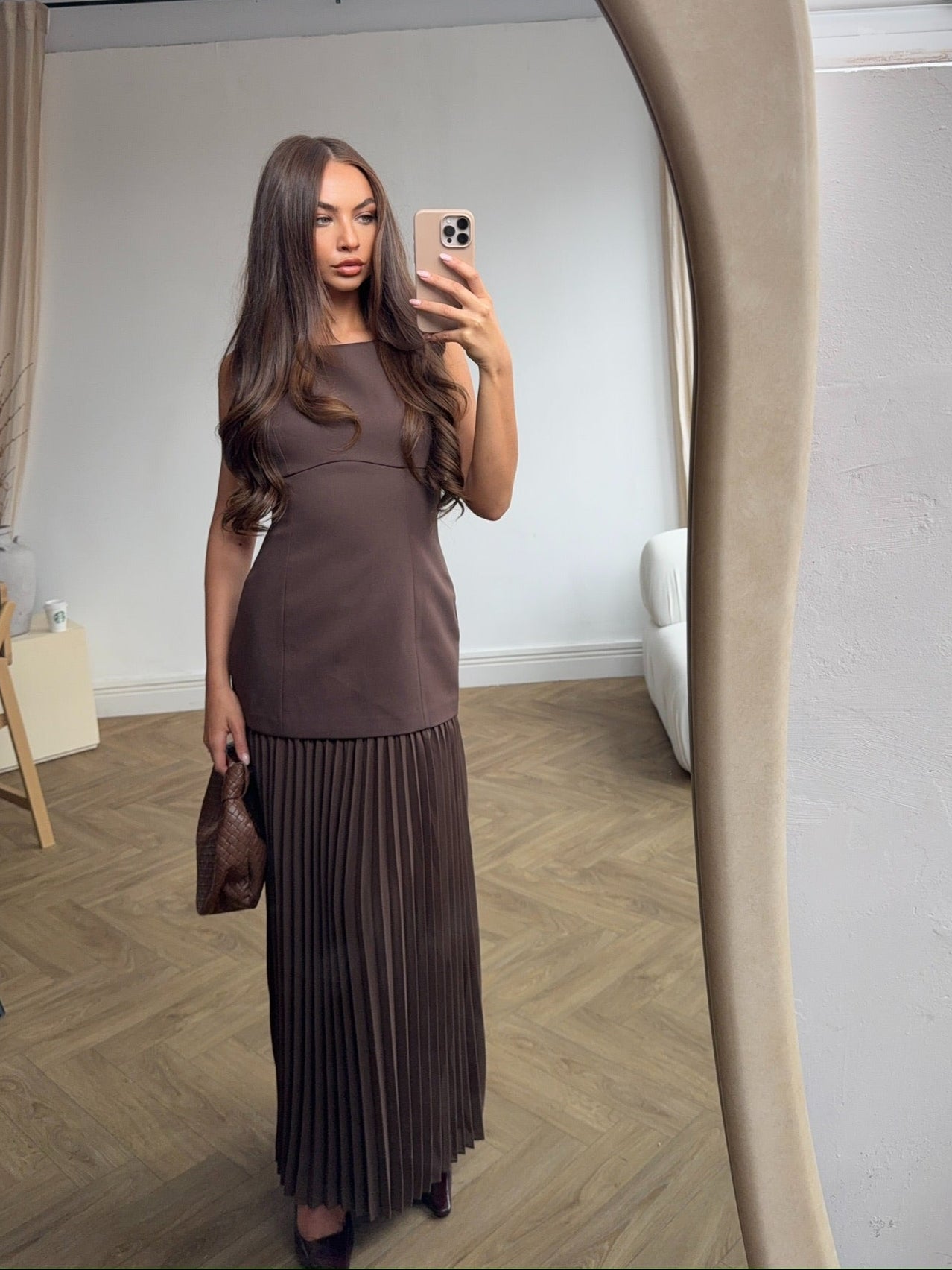 Pleated Maxi Dress - Chocolate