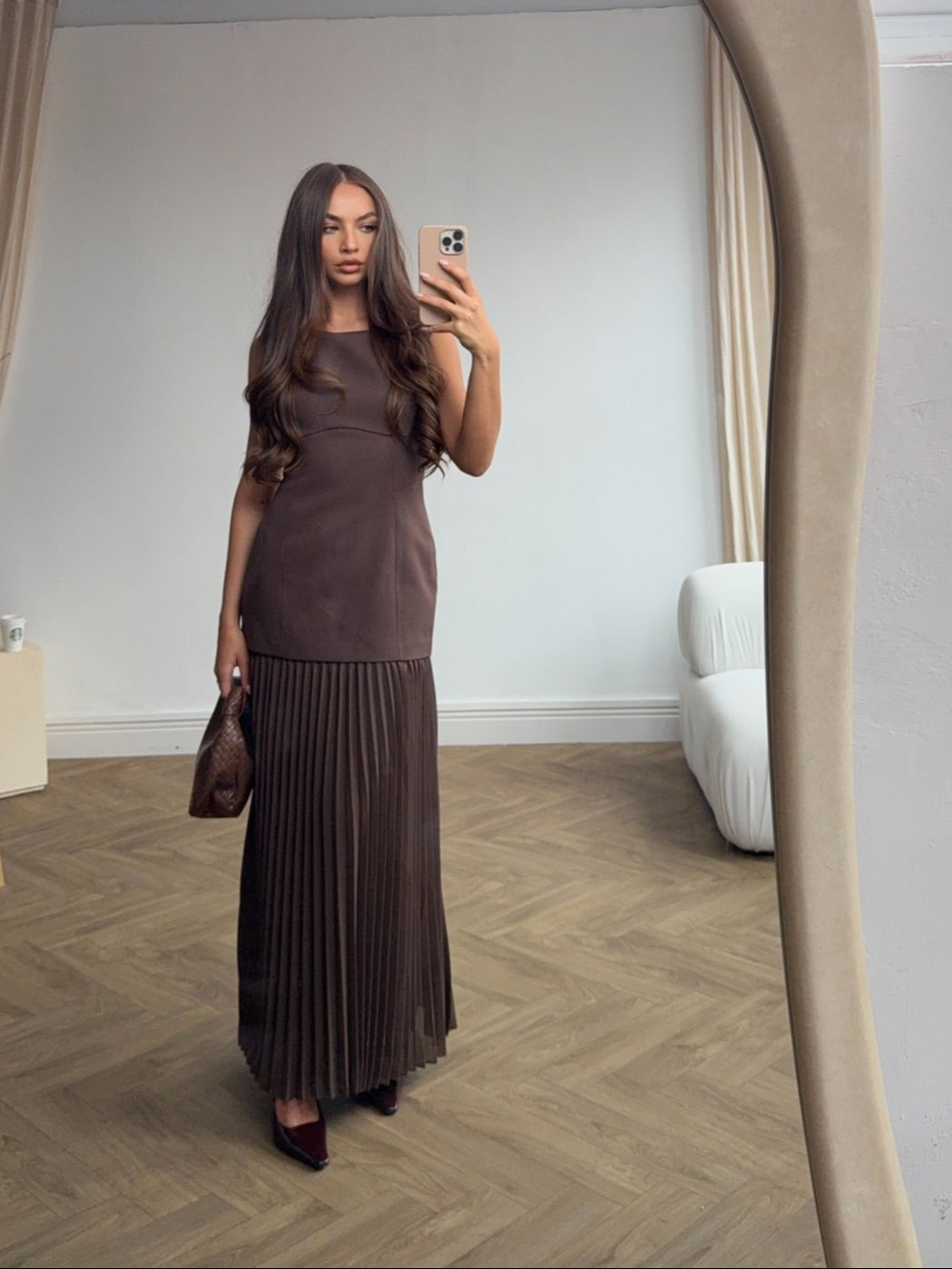 Pleated Maxi Dress - Chocolate