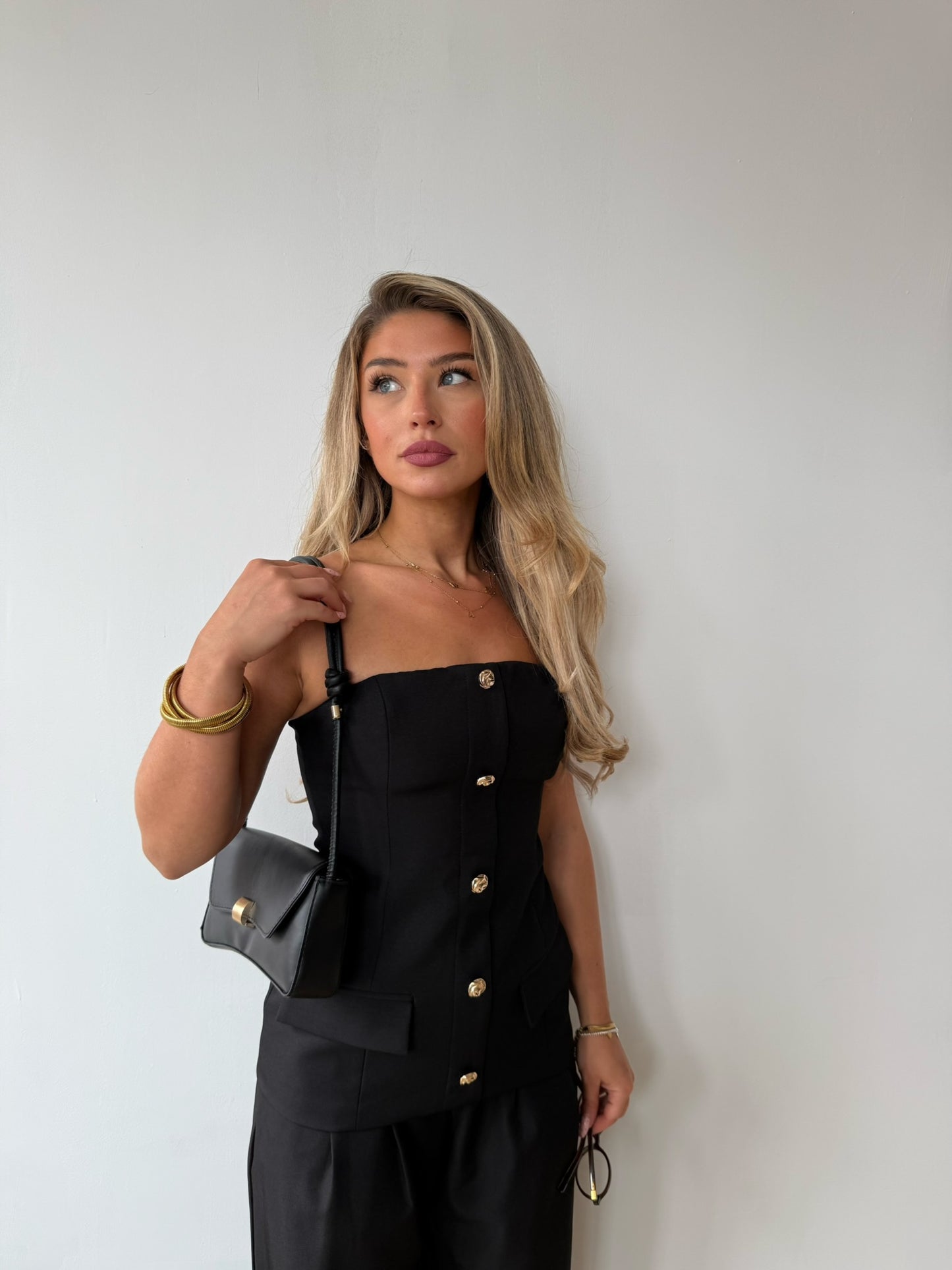 Tailored Button Top - Black