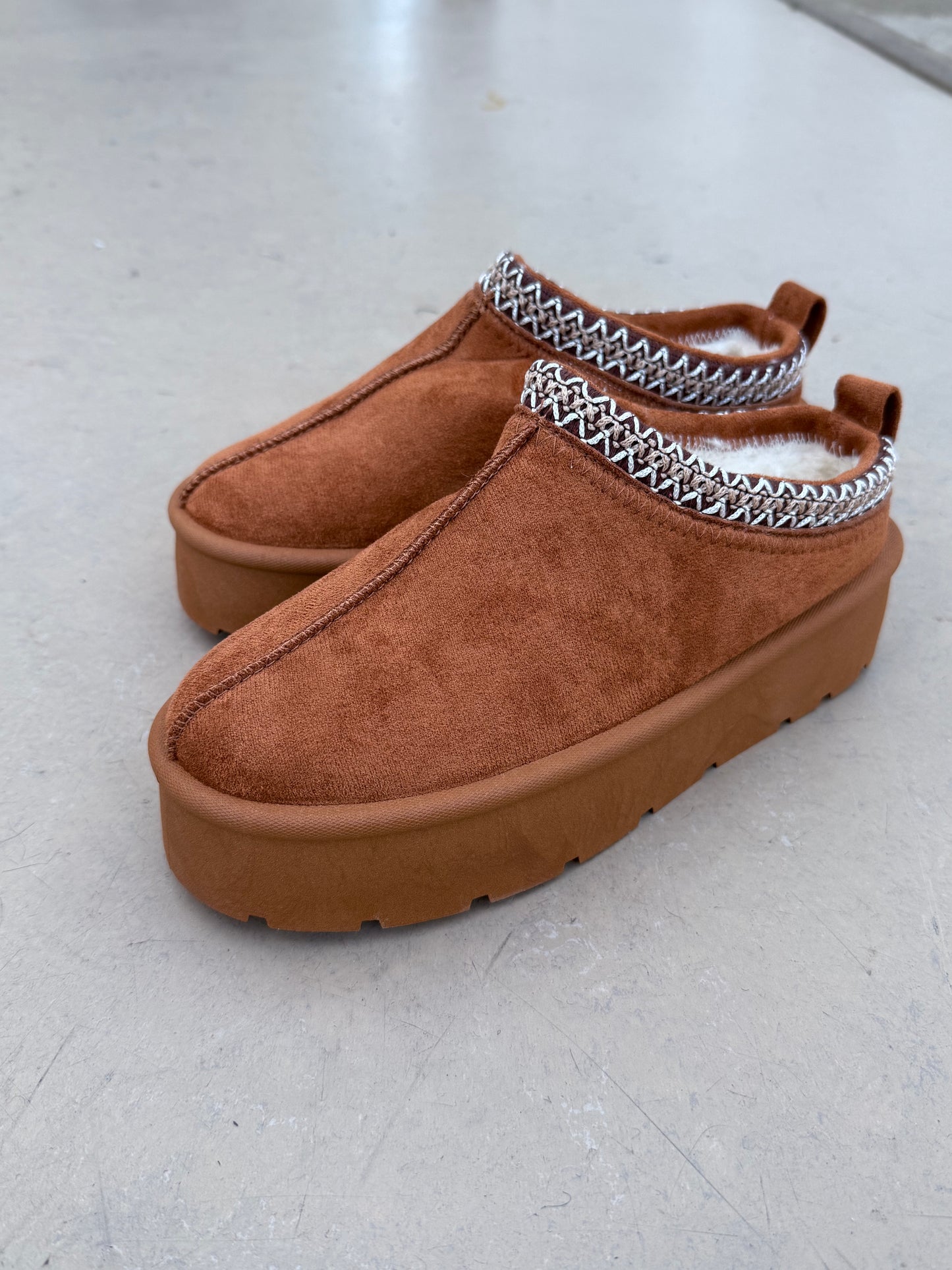 Faux Fur Lined Mules/Mini Boots - Beige