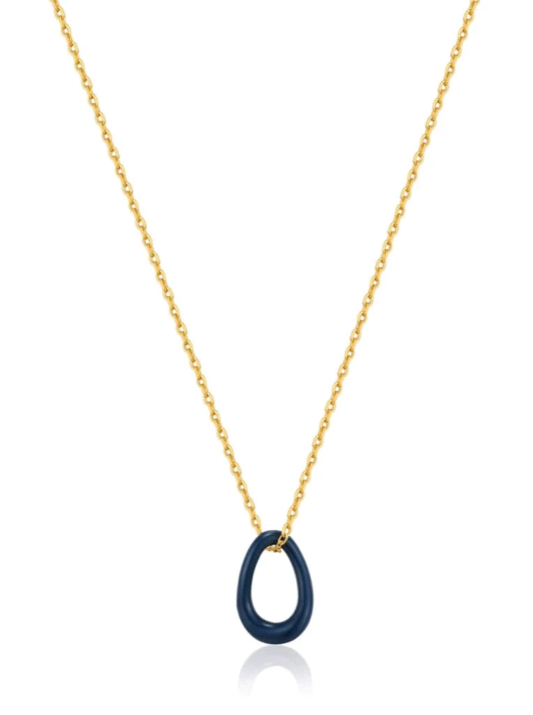 Navy Blue Enamel Gold Twisted Pendant