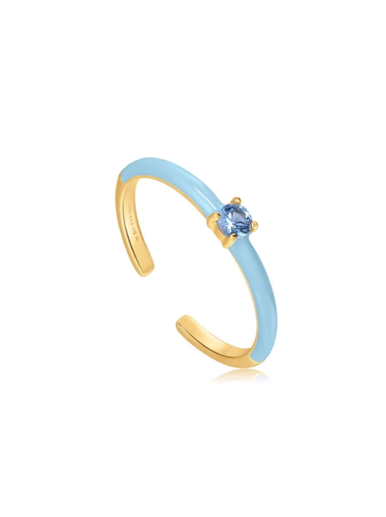 Powder Blue Enamel Gold Adjustable Ring