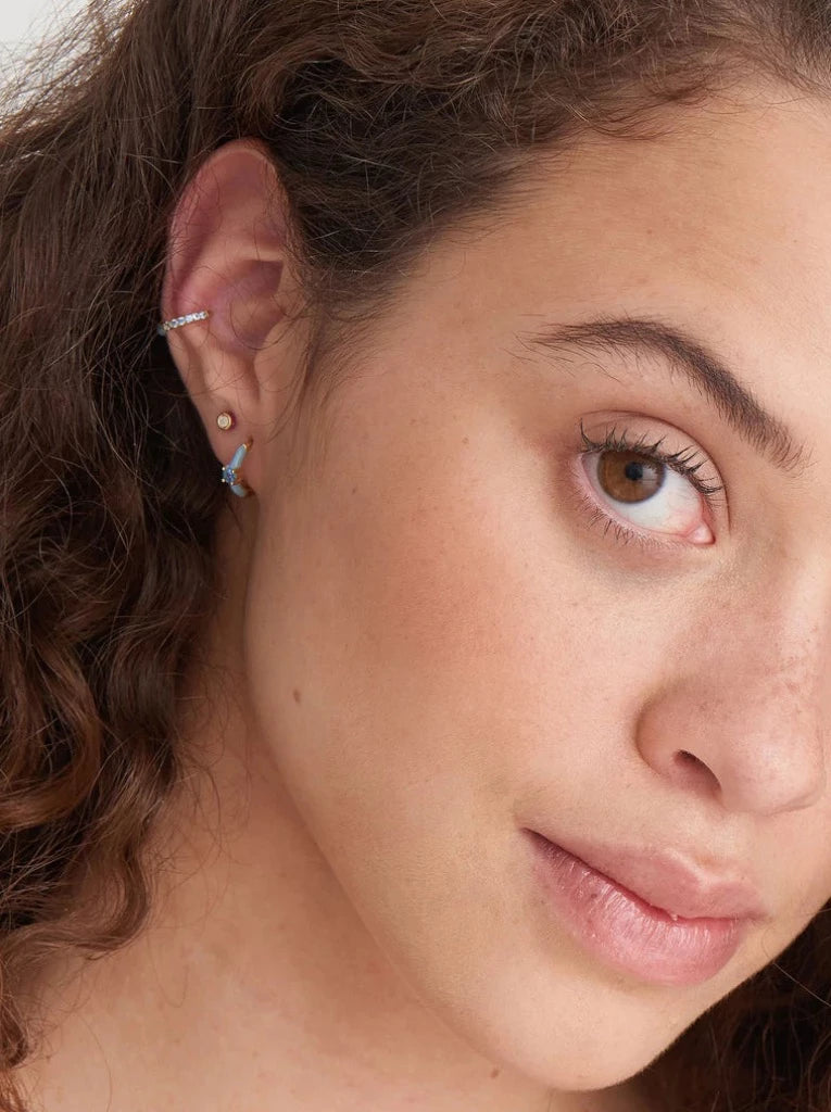 Powder Blue Enamel Gold Huggie Hoop Earrings