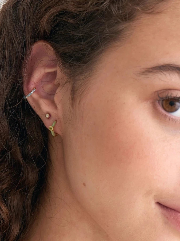 Sage Enamel Gold Huggie Hoop Earrings