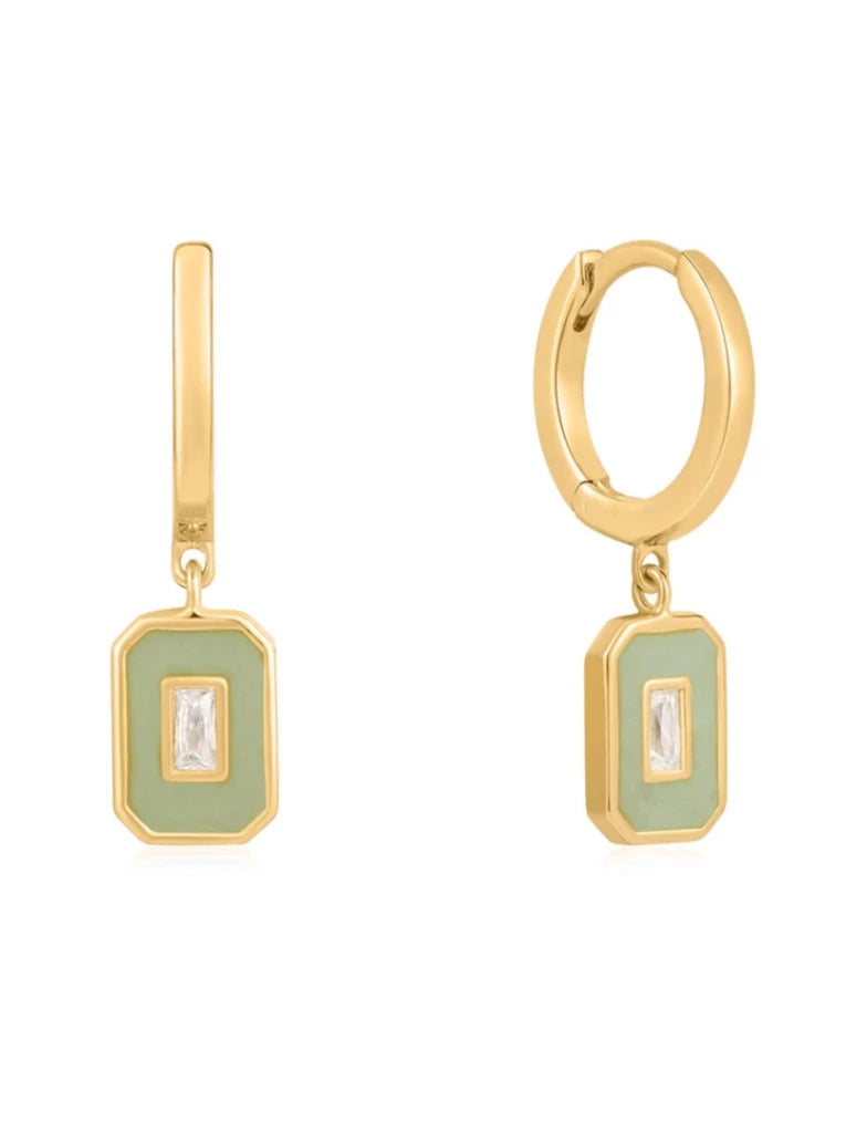 Sage Enamel Emblem Gold Hoop Earrings