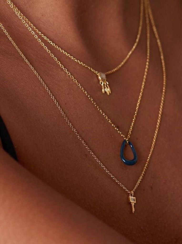 Navy Blue Enamel Gold Twisted Pendant