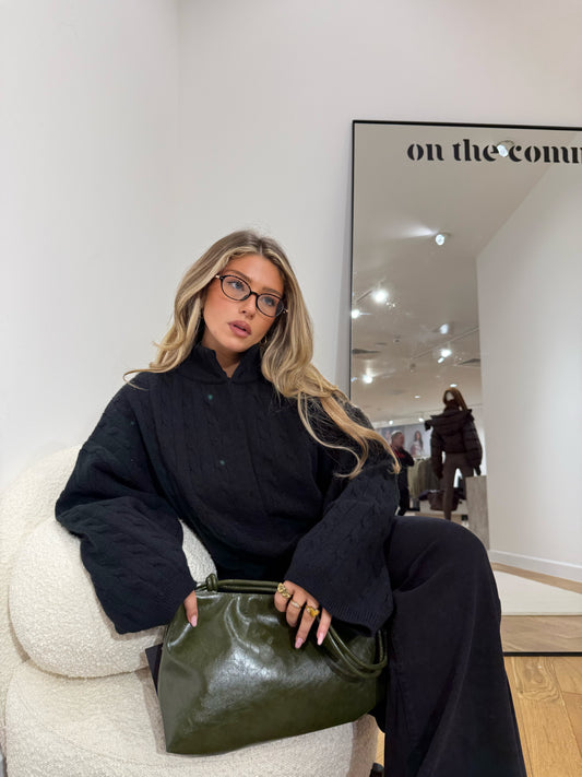 Cable Knit Oversized Cardigan - Black