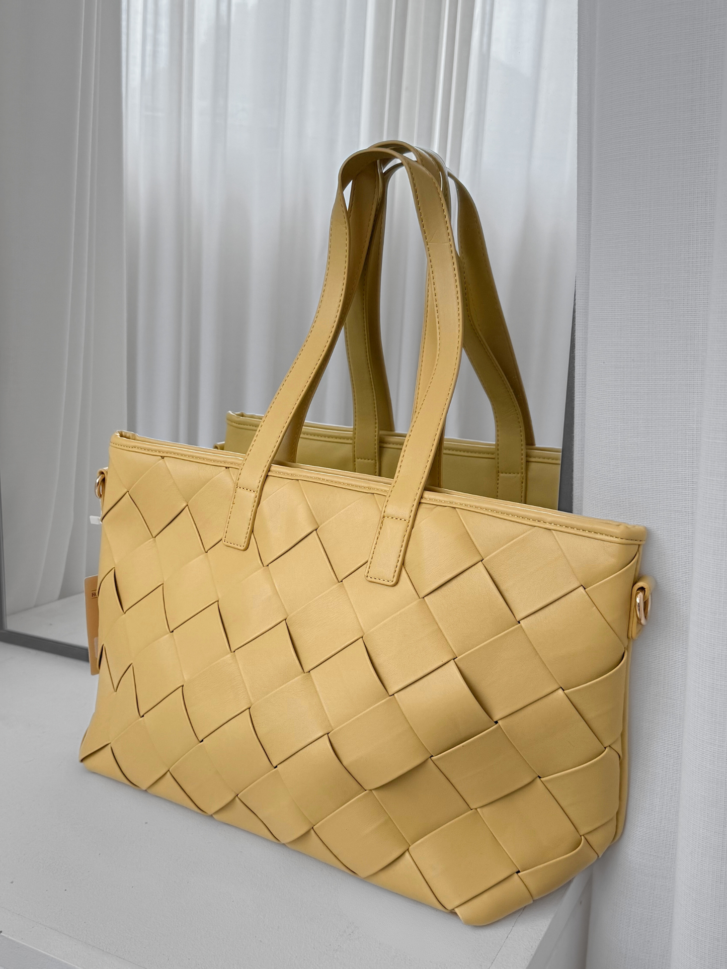 Woven Faux Leather Tote - Sunshine Yellow