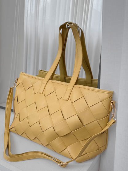 Woven Faux Leather Tote - Sunshine Yellow