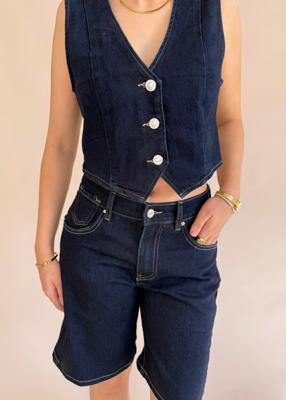 Denim Waistcoat - Dark Blue