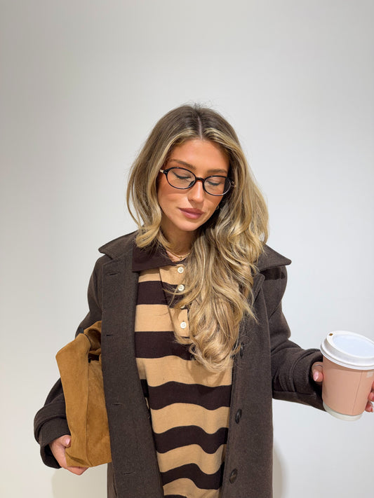 Collared Button Jumper - Chocolate/Camel