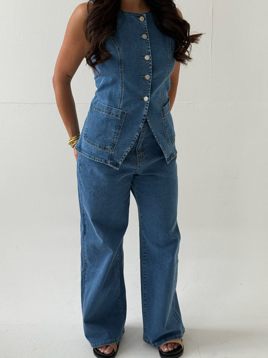Azure Stretch Wide Leg Jeans
