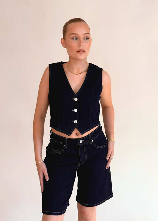 Denim Waistcoat - Dark Blue