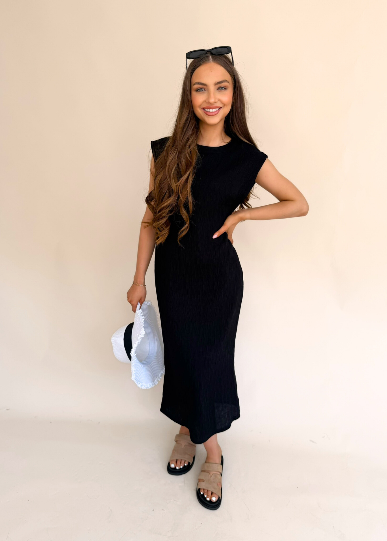 Textured Shift Dress - Black