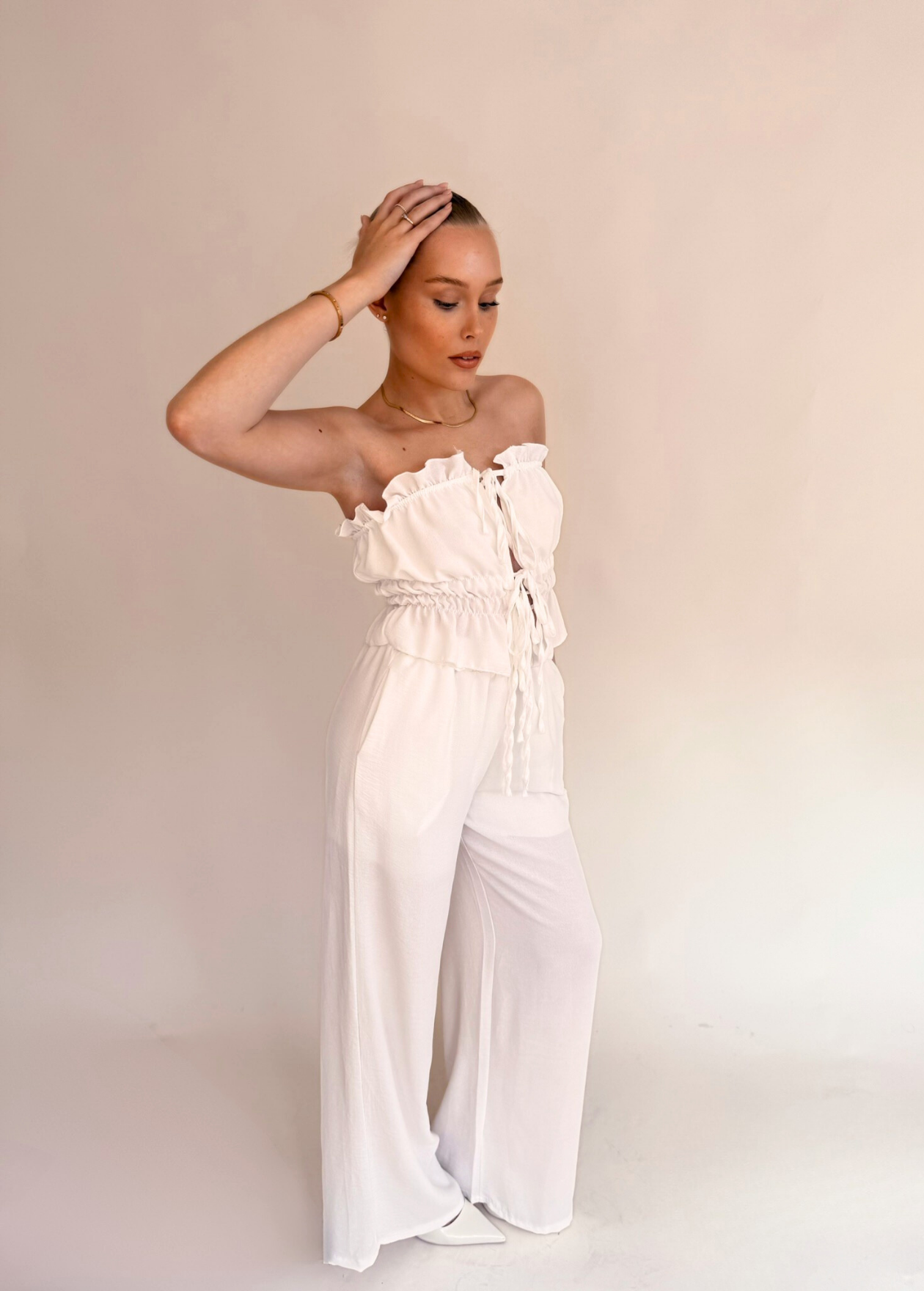 Bandeau Top & Trouser Set - White