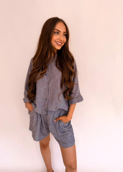Linen Style Shirt - Denim Blue