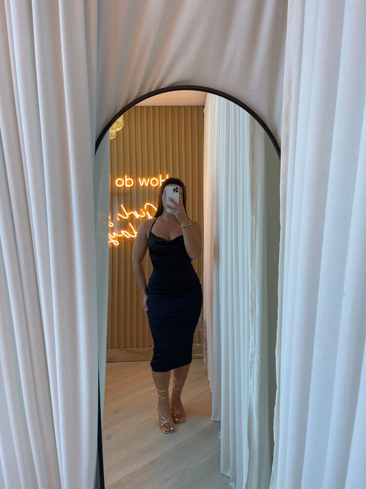 Tyra Satin cowl neck midi dress