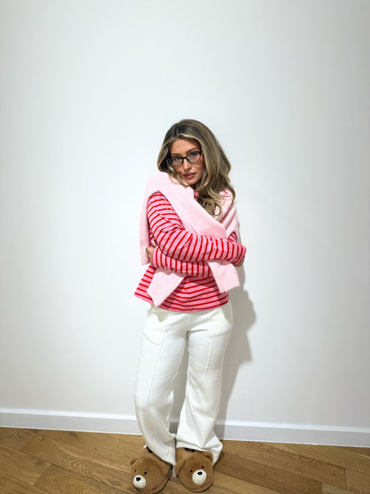 Striped Long Sleeve Top - Pink/Red