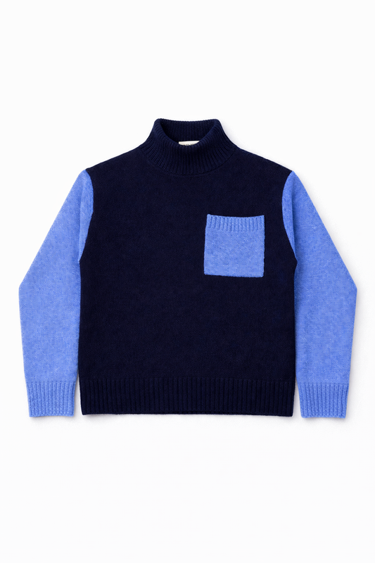 Contrast Sleeve/Pocket Jumper - Navy/Cornflour Blue