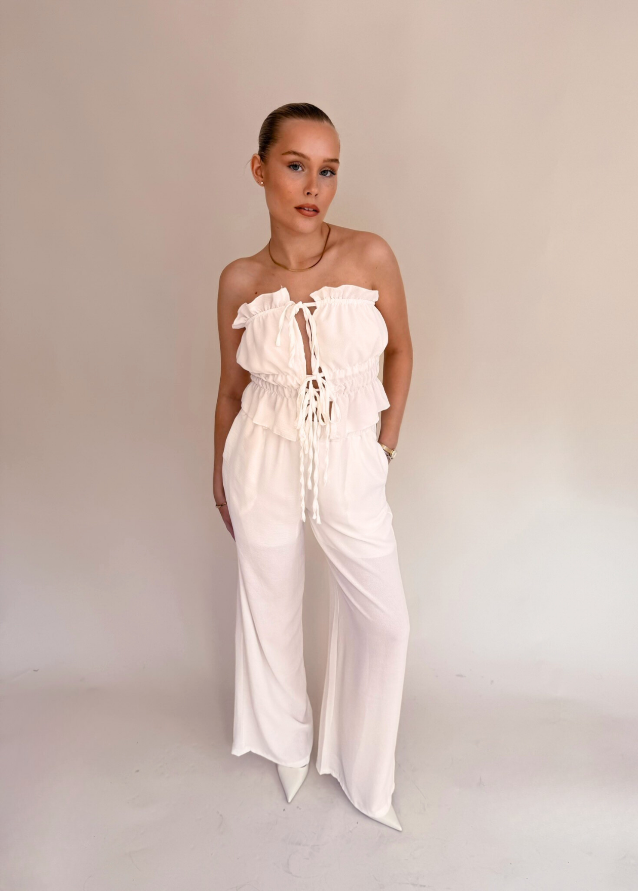 Bandeau Top & Trouser Set - White