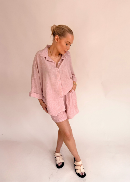 Linen Style Shorts - Blush Pink